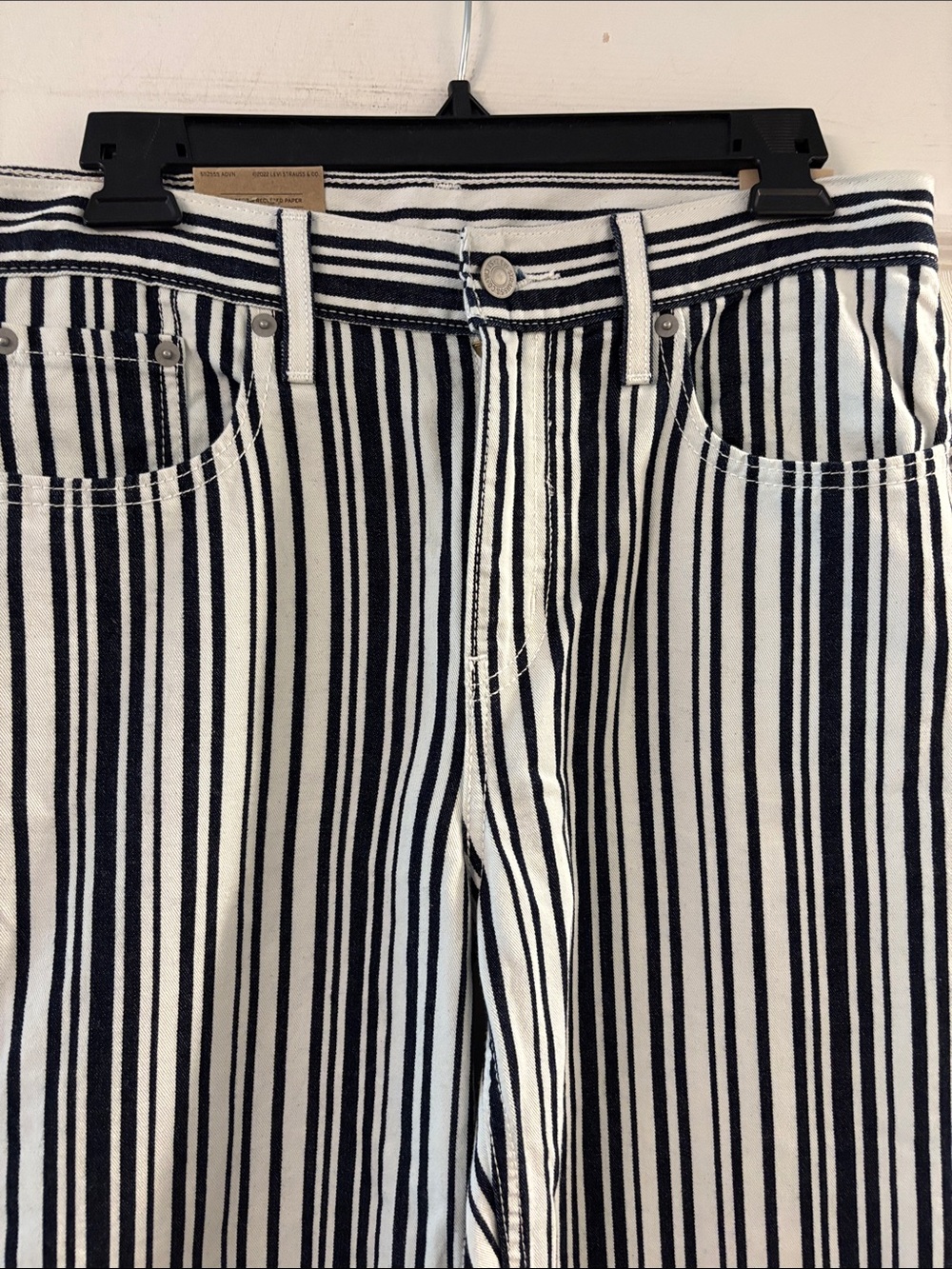 Levi's Black & White Vertical Stripe Straight Leg Jeans - Picture 2 of 8